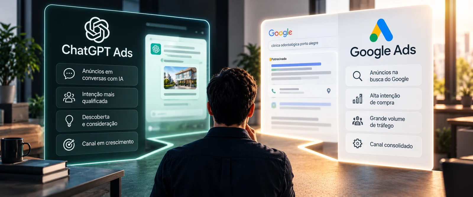 ChatGPT Ads ou Google Ads: diferenças e quando usar cada um