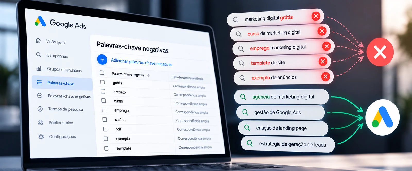Palavras-chave negativas: como parar de pagar por buscas erradas
