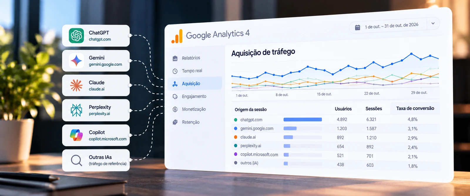 Tráfego ChatGPT GA4: como medir as visitas vindas de IAs