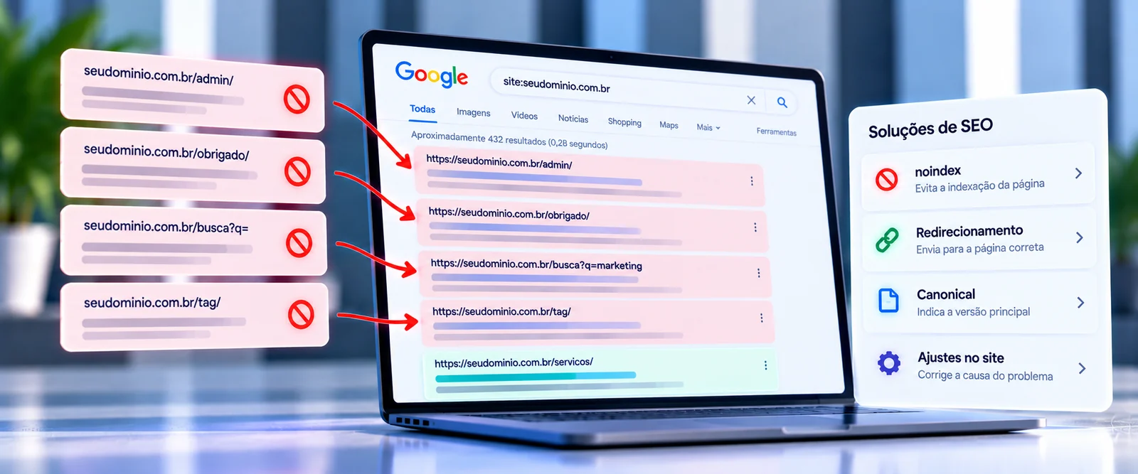 Páginas indexadas que não deveriam aparecer no Google: como diagnosticar e corrigir