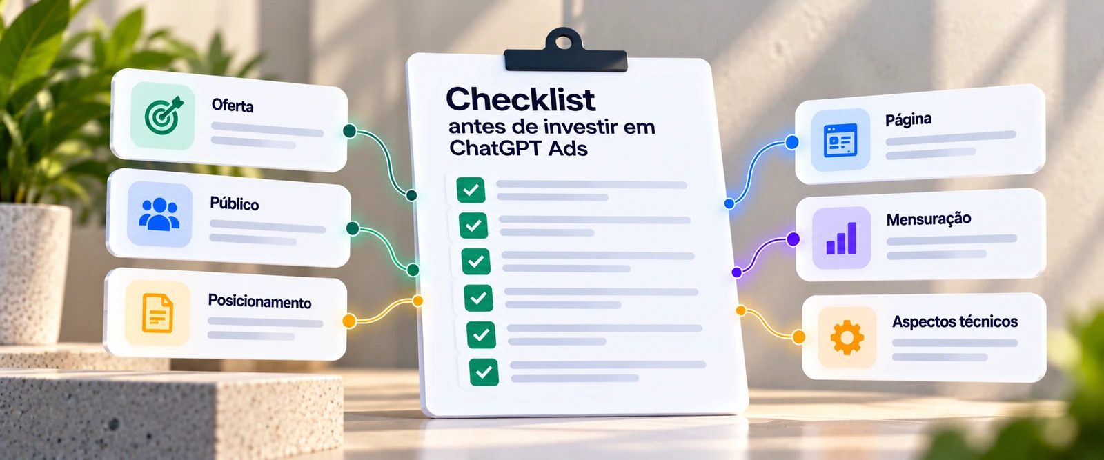 Checklist antes de investir em ChatGPT Ads: oferta, página e mensuração